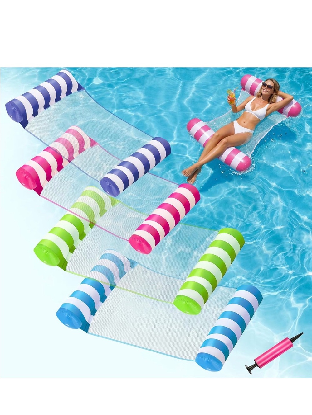 Striped Inflatable Pool Lounger with Mesh Seat